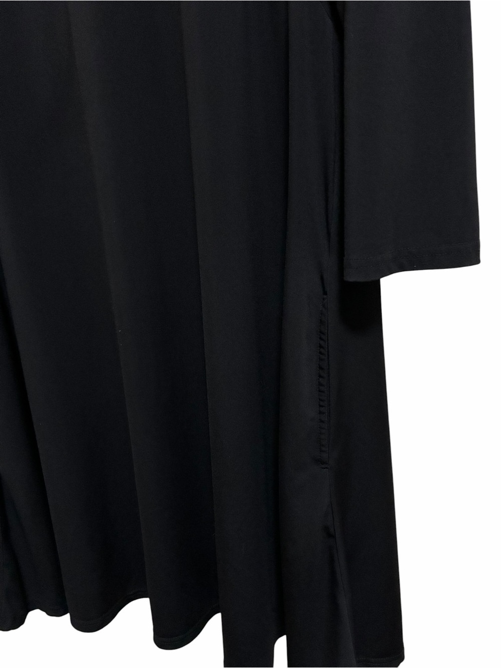 Leota Black Dress Large Solid Minimalist Stretch Flowy 3/4 Sleeves Pockets Swing - Picture 5 of 9